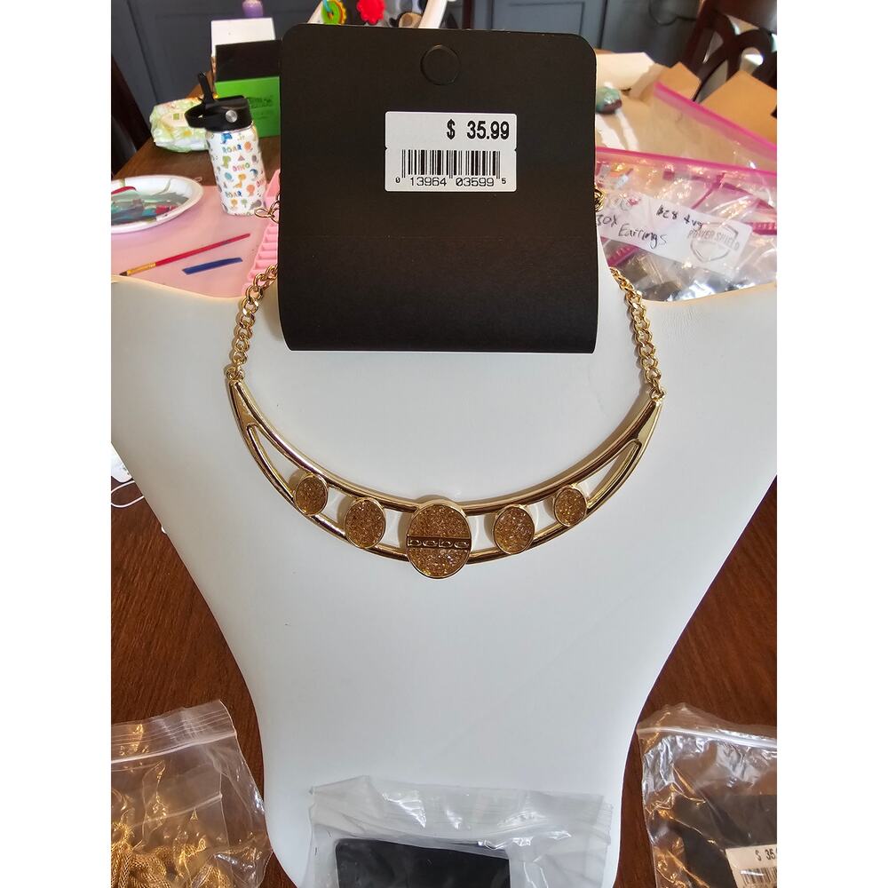 bebe Gold Plated Chain Bib Collar Pharaoh Necklace